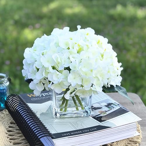 ENOVA HOME Arreglos de flores artificiales de seda de hortensias en jarrĂłn de vidrio para decoraciĂłn del hogar y boda ENOVA HOME Arreglos de flores artificiales de seda de hortensias en jarrĂłn de vidrio para decoraciĂłn del hogar y boda