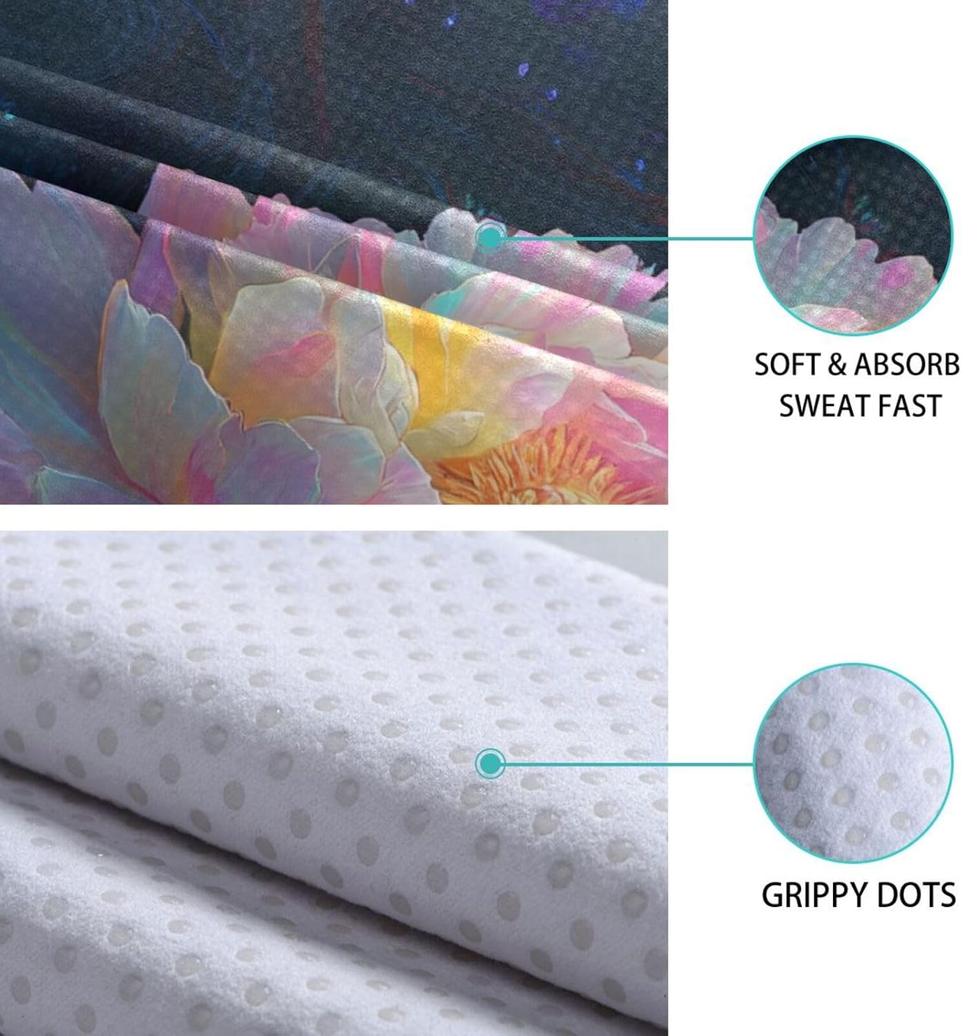 Rose Colors Hot Yoga Towel – Stylish, Non-Slip, Grip Dots, Super Absorbent, 27" x 73" - Yoga Mat Towels for Exercise, Fitness