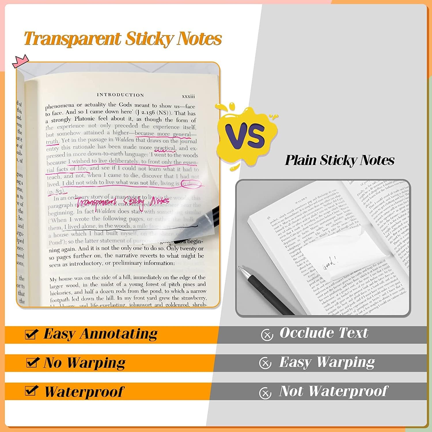 OFIXO Transparente (400 Stück rosa 7,6 x 7,6 cm) selbstklebende Haftnotizen, OFIXO klar, durchsichtiger Post für Planer, Büro, Schule, Universität, Lehrer, Studentenbedarf