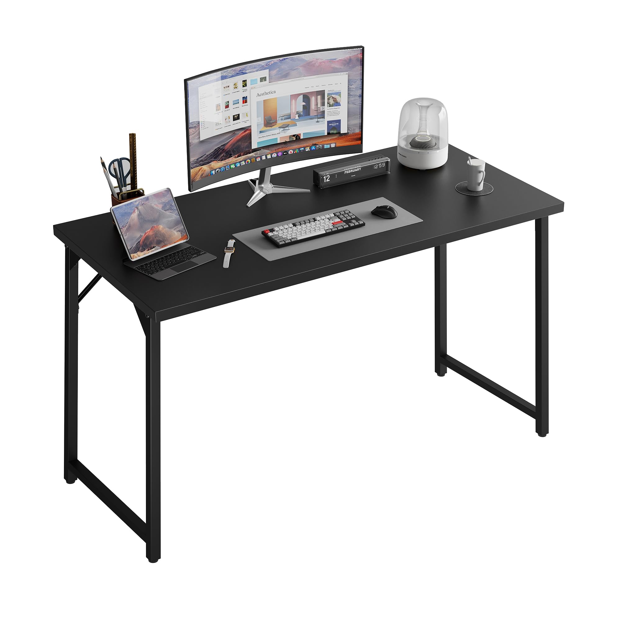 Grandder 40 inch Computer Desk, Small Home Office Desk Study Writing Kid Table, Simple PC Gaming Desk, Adjustable Feet, Black