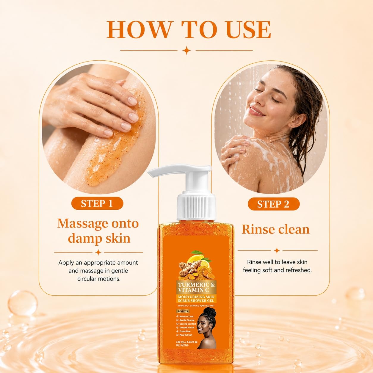 Gel Doccia Scrub Con Curcuma E Vitamina C - Detergente Esfoliante per corpo per uomini e donne, trattamento quotidiano idratante per pelle secca, gel detergente (5 pezzi)