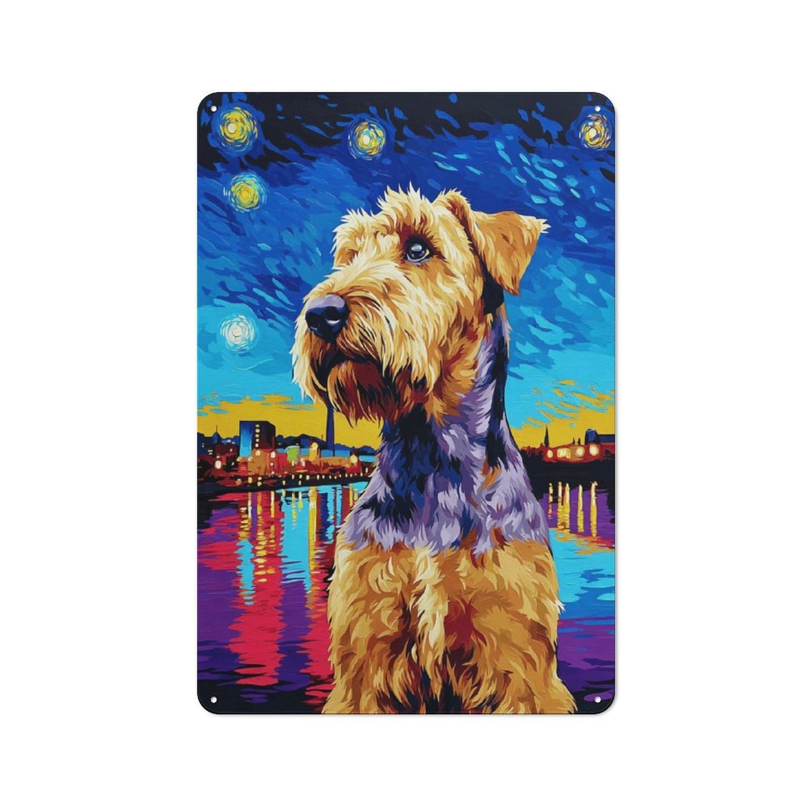 Junmoney Starry Night Dog Portrait -22 Rustic Metal Sign 30X20cm For Living Room Wall, With Clear Rustic Wall Decor Character