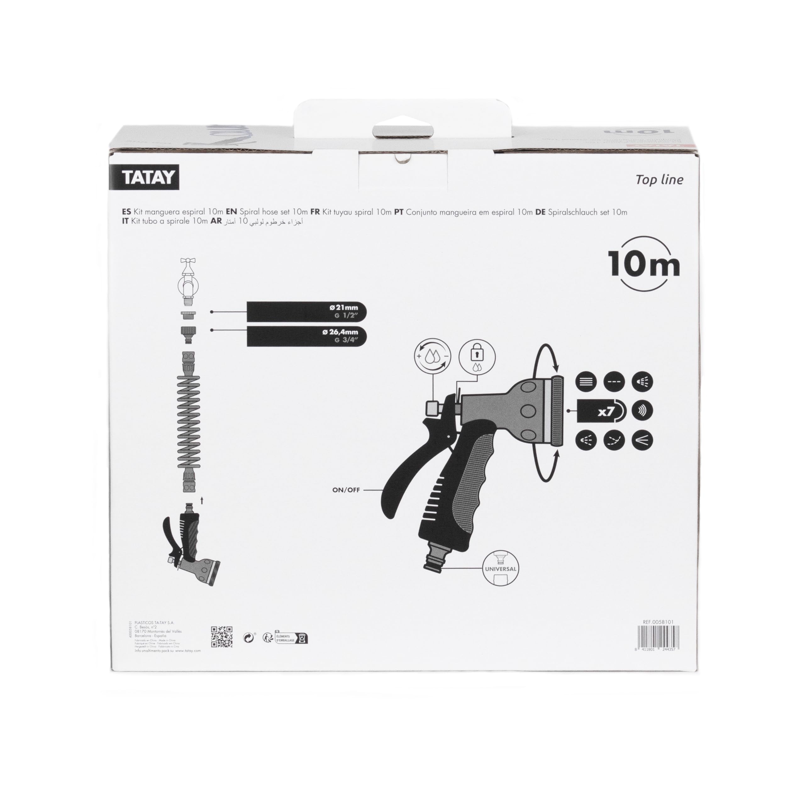Tatay Kit de Manguera Espiral 10m con Accesorios Plástico Anti-UVA | Kit Manguera Espiral | Longitud 10m | Ideal para Terrazas | Para Pequeños Jardines | 10m con Accesorios Plástico Anti-UVA