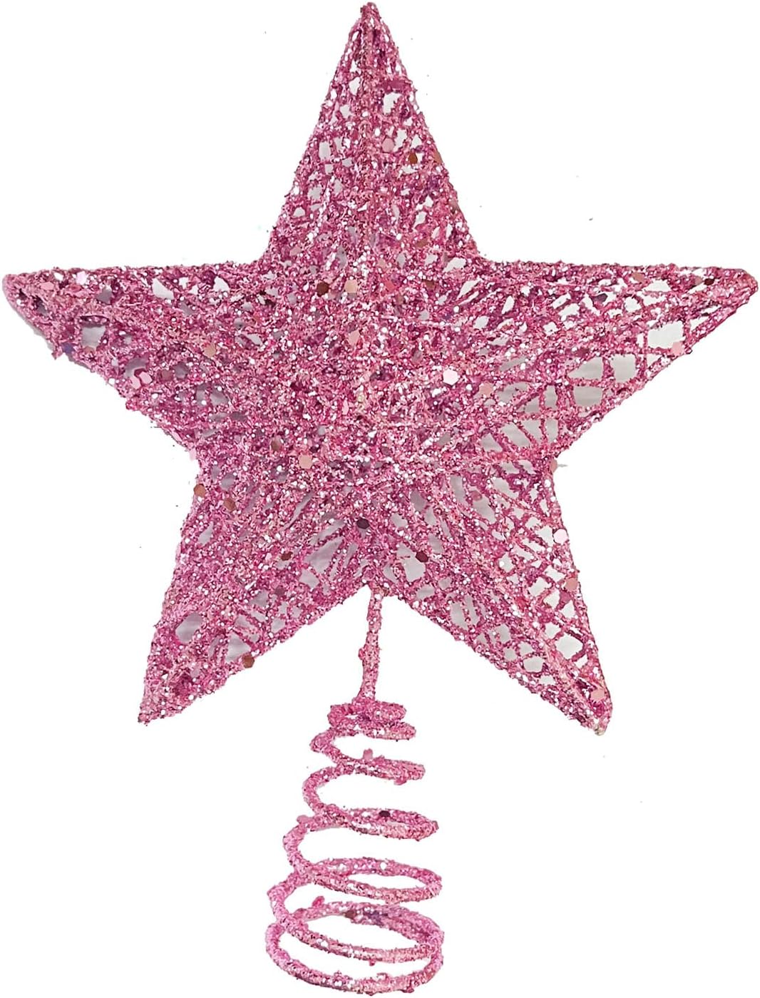 Christmas Tree Star Topper, Xmas Tree Topper Glittered 5 Point Star Treetop for Christmas Tree Ornament (Pink)