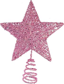 Christmas Tree Star Topper, Xmas Tree Topper Glittered 5 Point Star Treetop for Christmas Tree Ornament Pink