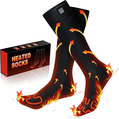 Heated Socks for Men Women Rechargeable,3 Heating Settings Mobile Warming Heated Socks Foot Leg Warmers,Electric Heated Skiing Hunting Camping Fishing Cycling Socks Washable