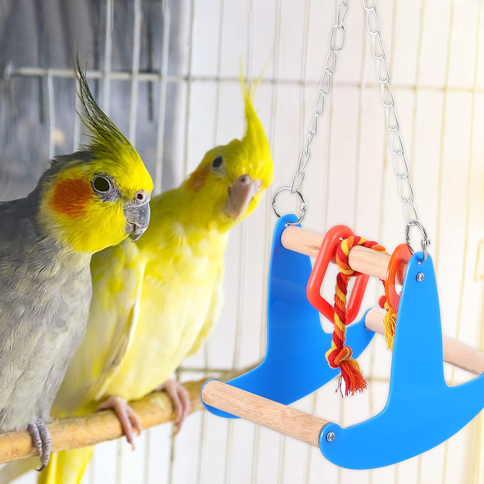 VANZACK 3pezzi Giocattolo Da Masticare Per Uccelli Altalena Creativa Per Pappagalli e Parrocchetti Accessorio Da Appendere Per Gabbie Colori Vivaci e Materiale Resistente