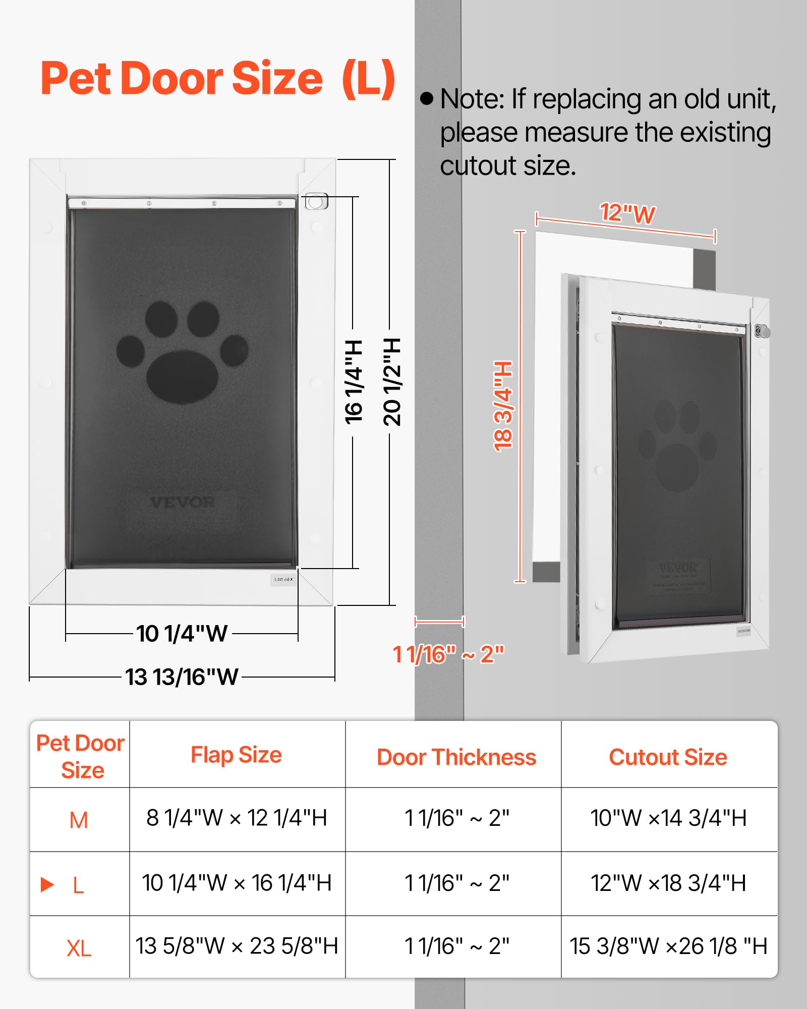 VEVOR Puerta para Mascotas Tamaño Grande, Gatera para Puerta Resistente a la Intemperie con 2 Solapas Flexibles Magnéticas, Marco Metálico para Perros Dormitorio Gatos Pared Jardín Interior Exterior
