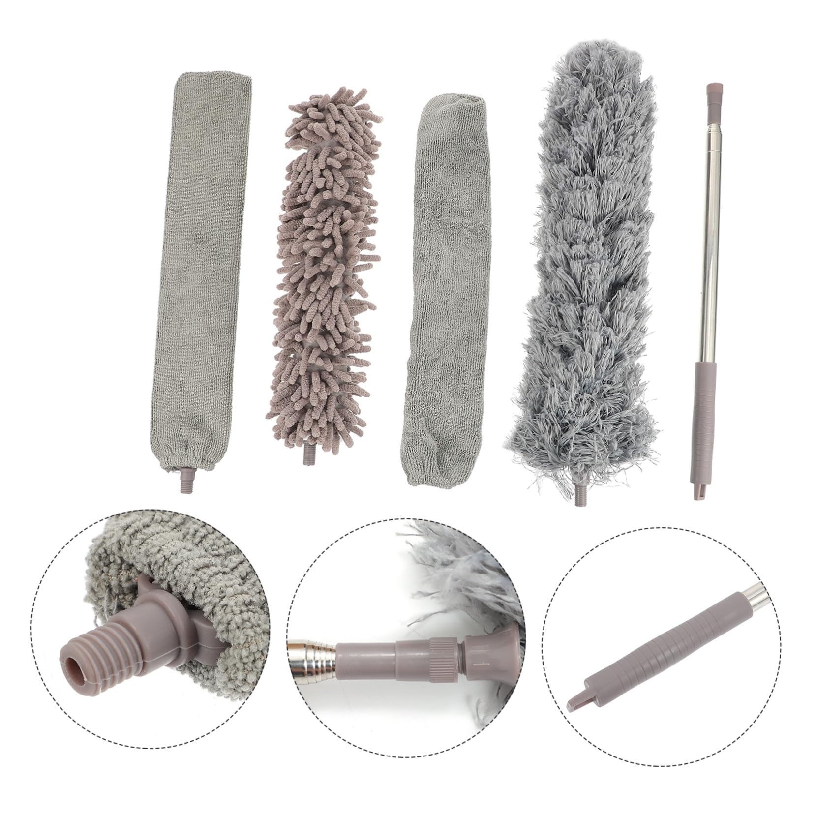 Gatuida Plumero de Techo con Mango Extensible Doble Cabezal de Microfibra y Chenilla para Limpieza de Polvo Coches Ordenadores y Muebles