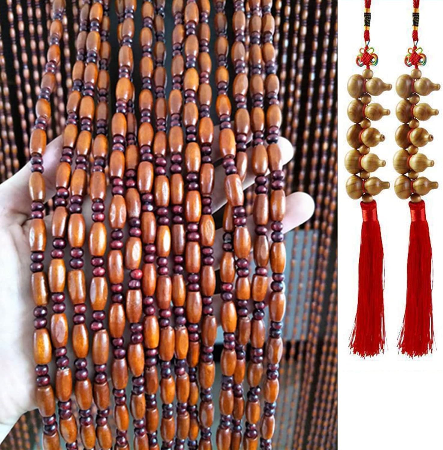 Rideaux de placard en perles de bois naturel haut de gamme et personnalisables