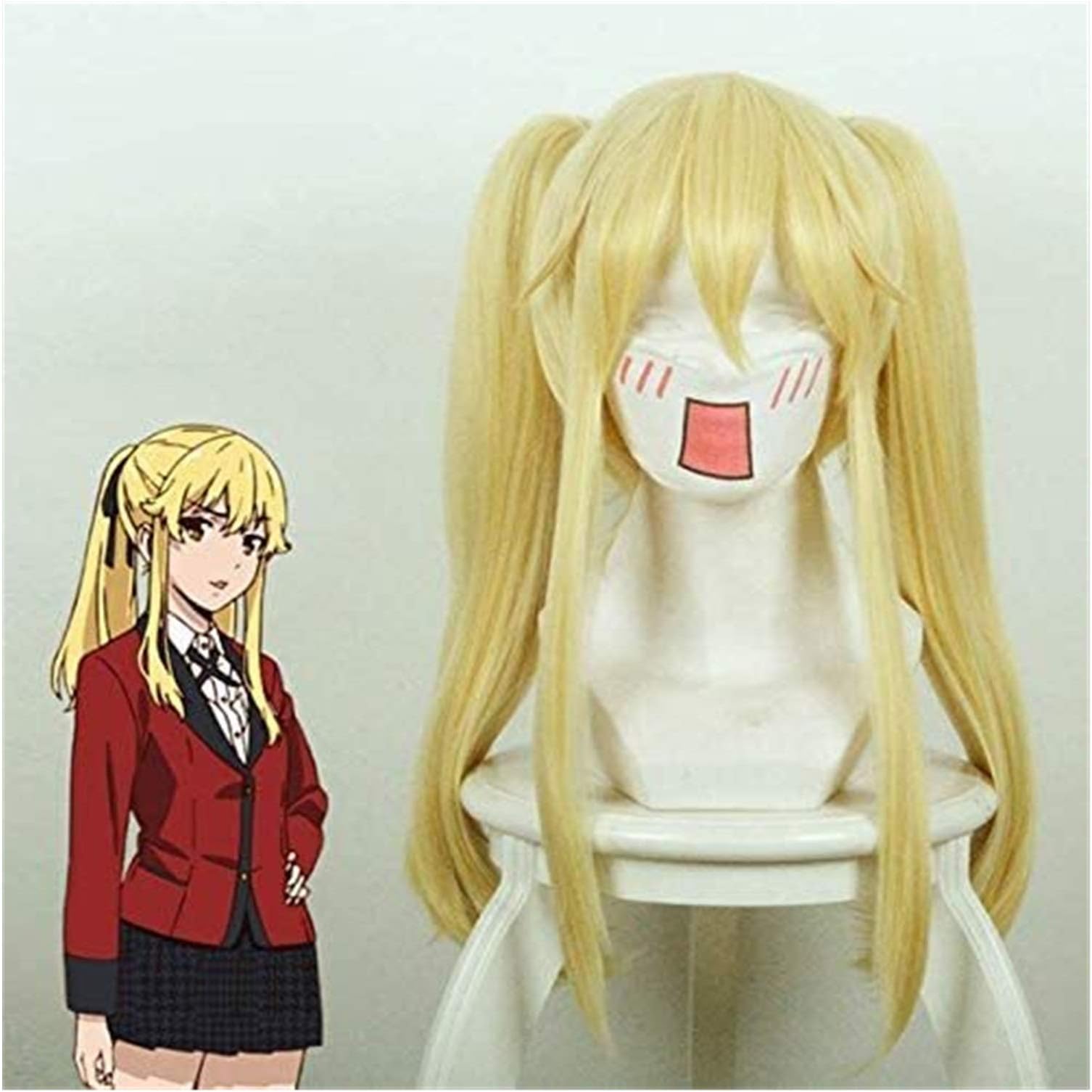 RTUTUR 50cm Light Golden Kakegurui Compulsive Gambler Mary Saotome Wig Synthetic Hair Cosplay Wigs + 2 Clip on Ponytails