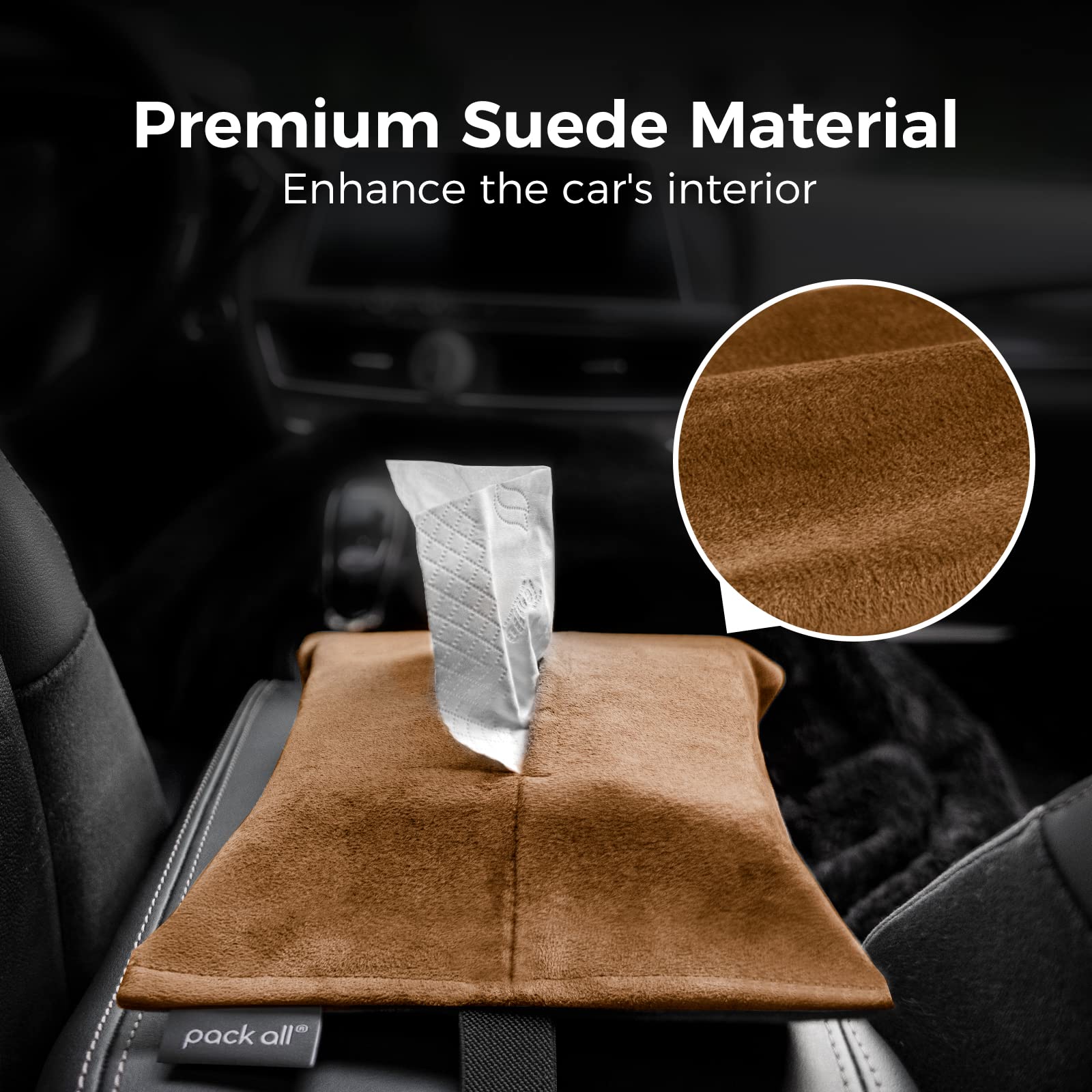 pack all Car Tissue Holder Premium Microsuede Sun Visor Napkin Dispenser Wipes Case for Backseat Vehicle Accessories Mocha — view 3