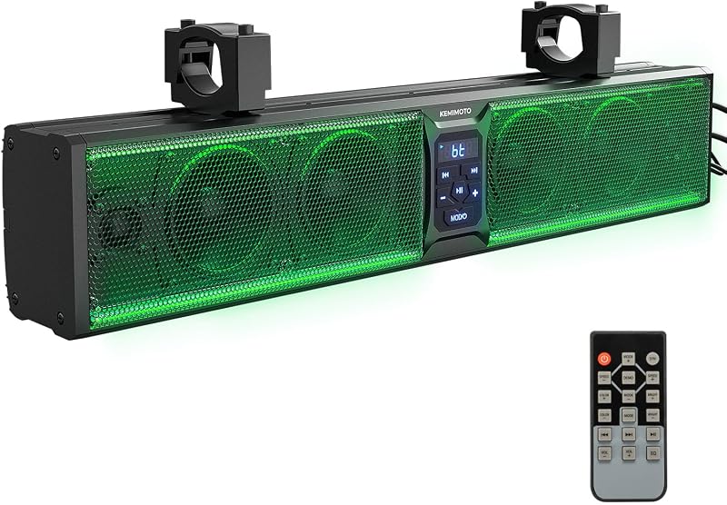 KEMIMOTO 6-Speaker Metal UTV Sound Bar Compatible with RZR Can-Am Golf ATV | 25-inch,IP65 Water Resistant,Fits 1.25-2 inch Roll Bar,Clear Audio SxS Soundbar
