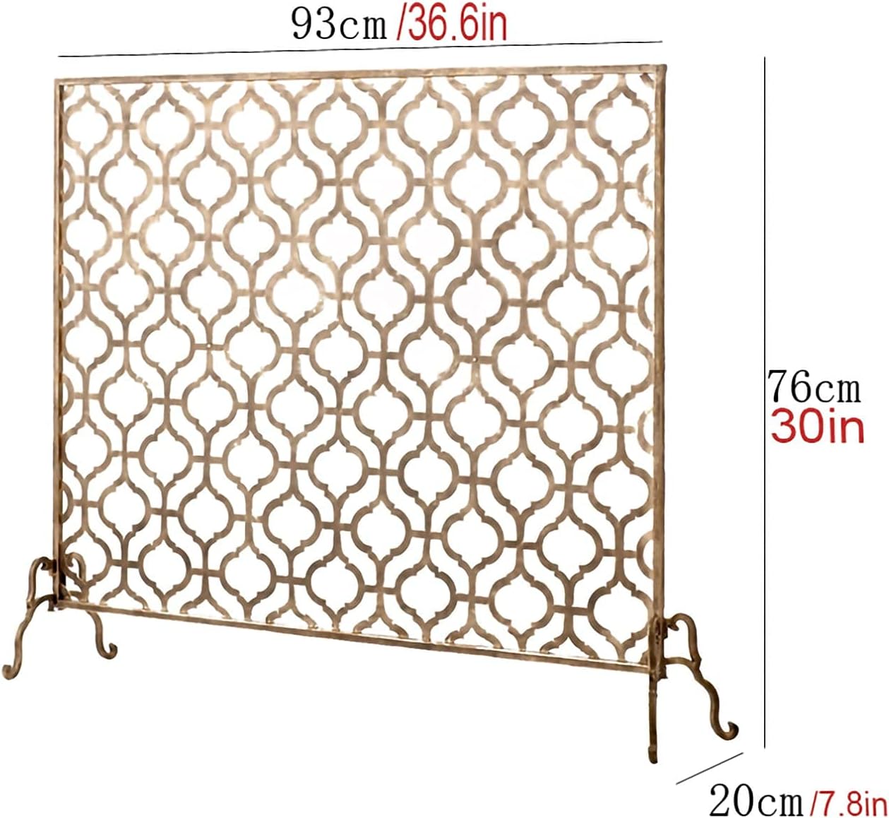 Fireplace Screen Guard, Fire Guard Fireplace Screen 30in Tall， Metal Mesh Fire Screen Guard with High Density Mesh， Solid Wrought Iron Fireplace Fence for Outdoor or Indoor Use， Gold (Gold 9