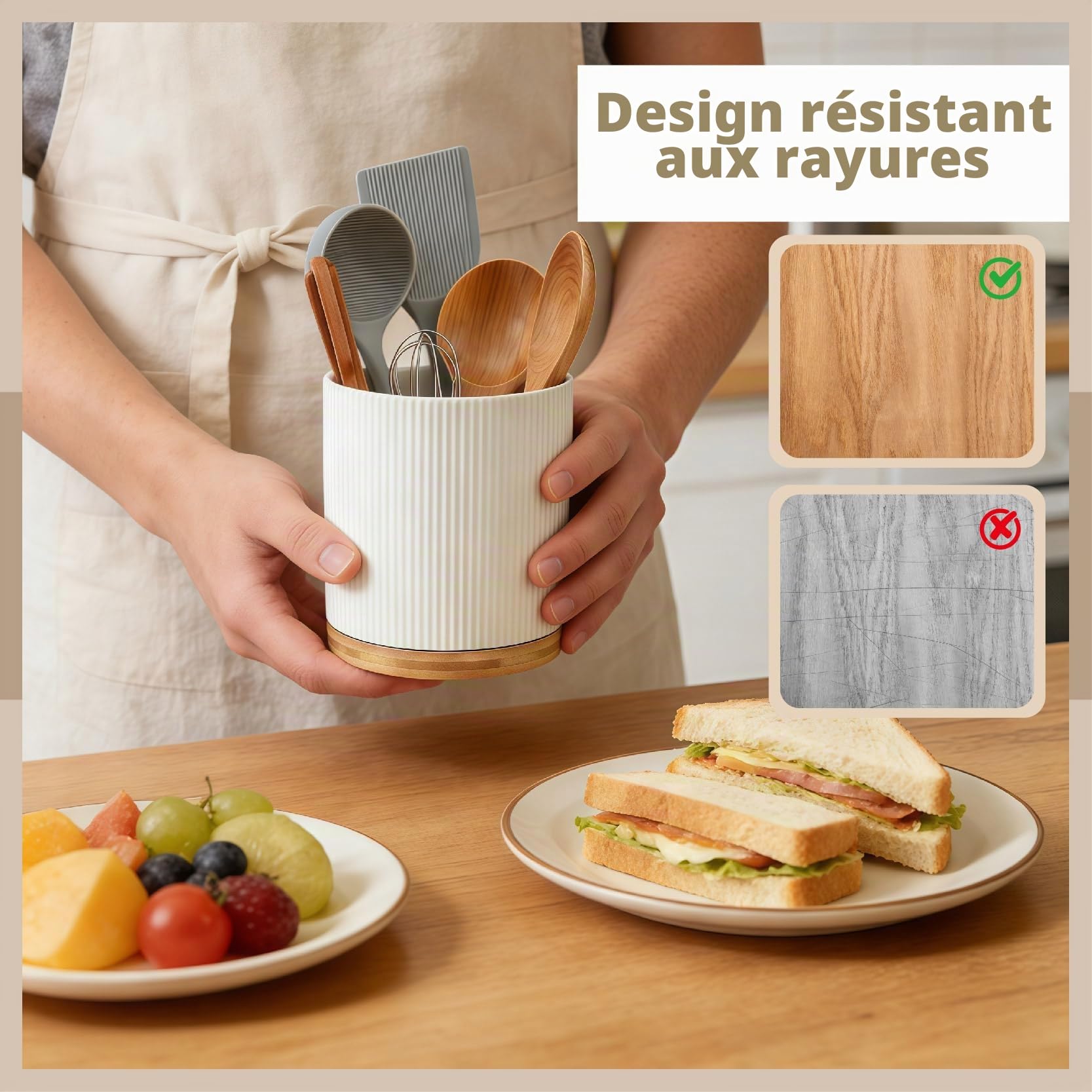 360 Rotating Utensil Holder, Extra Large 17.5 cm, Stable Ceramic Utensil Organizer, Kitchen Utensil Organizer for Kitchen Utensils Kitchen Decoration
