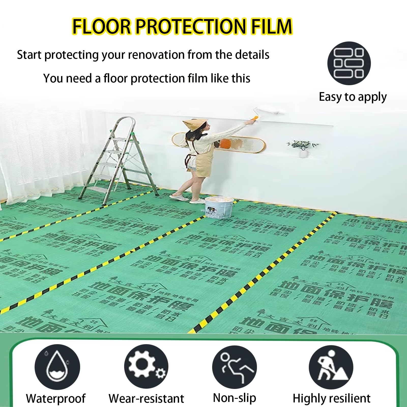 Película de protección de Piso Protector Antideslizante for alfombras de Alta Resistencia, Rollo de protección Temporal for Pisos de Madera, Azulejos y bañeras.(2mm/0.08in,500sq(w3.9XL137'))