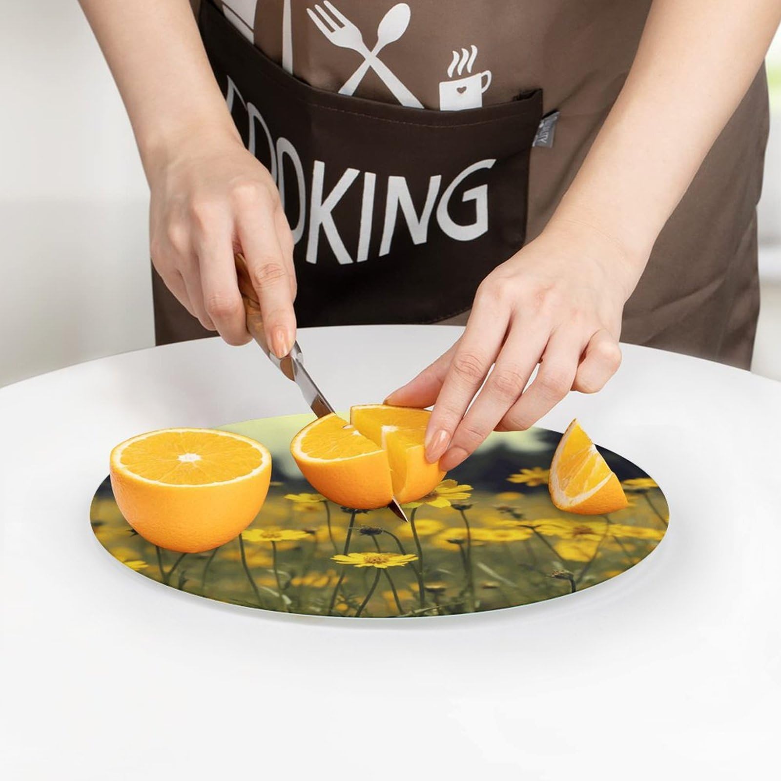 Tagliere rotondo estivo con fiori gialli, facile da pulire, taglieri per cucina di grandi dimensioni 7,9, taglieri essenziali da cucina, comodo per carne e verdure