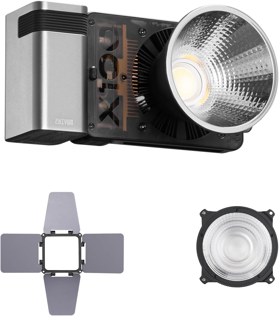 ZHIYUN MOLUS X100 Bi-Color Pro 100W Video Light [Official] with Mini Lens Reflector (ZY Mount) with Pack Four-Leaf Baffle