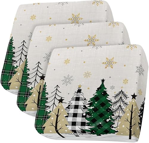 Miniatura 1 de Fundas de cojín para sofá con diseño de árbol de Navidad, funda elástica para sofá con parte inferior elástica, color verde, beige, negro, árbol de