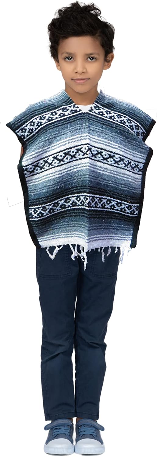 Needzo Traditional Mexican Poncho for Boys and Girls, Unisex Multi Colored Falsa Ponchos with Fringe on Bottom, One Size Fits Most Children, Color May Vary - Image 6