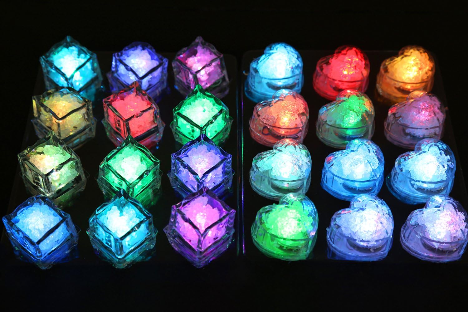 Amazon Co Jp ノーブランド 光る氷 レインボー Ledアイスライト キューブ ハート 各12個 24個セット Diy 工具 ガーデン