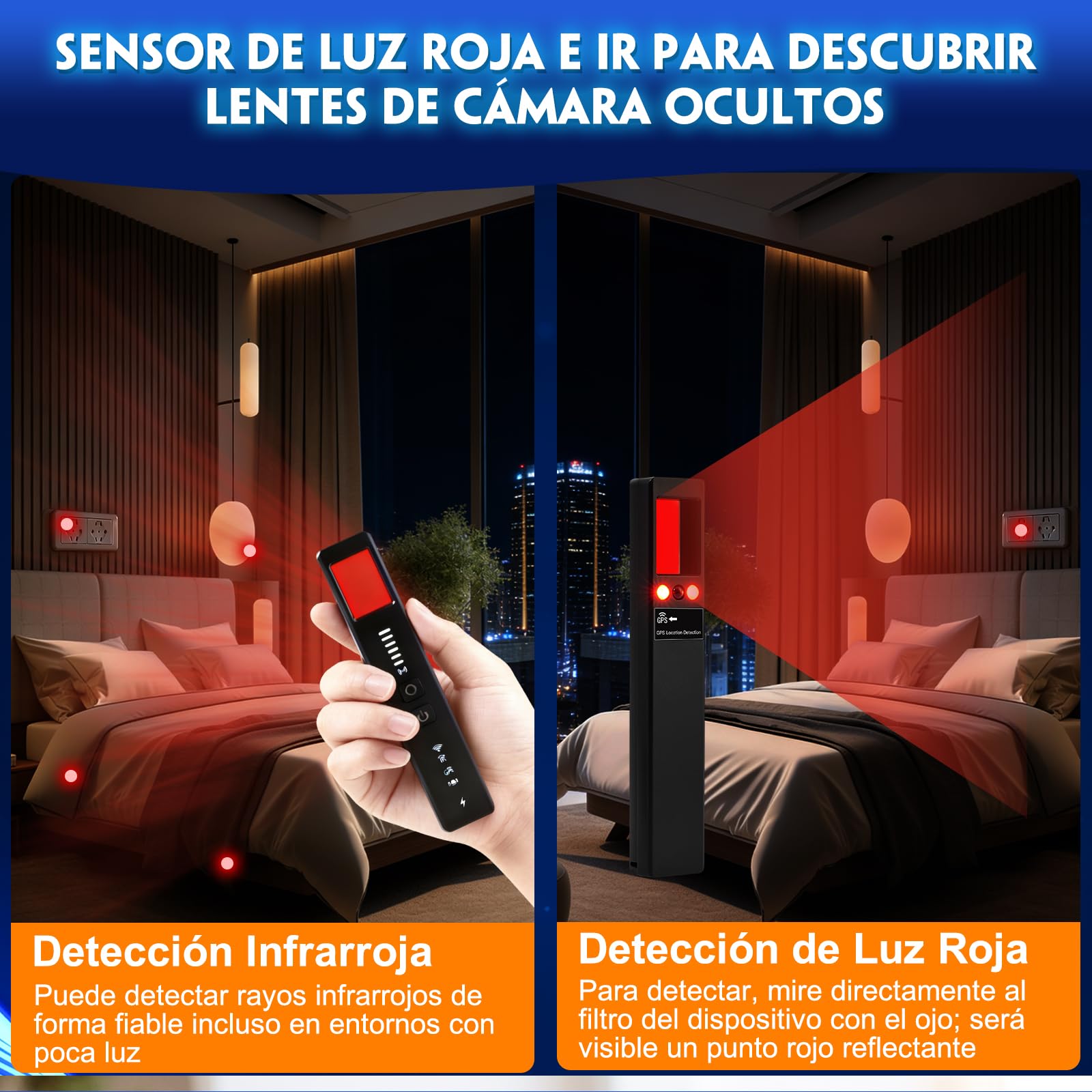 Detector de Cámaras y Micrófonos Ocultos 5 en 1 | Localizador GPS y Detección de Señales RF | 6 Niveles de Sensibilidad Ajustable | para Oficina, Hotel y Hogar