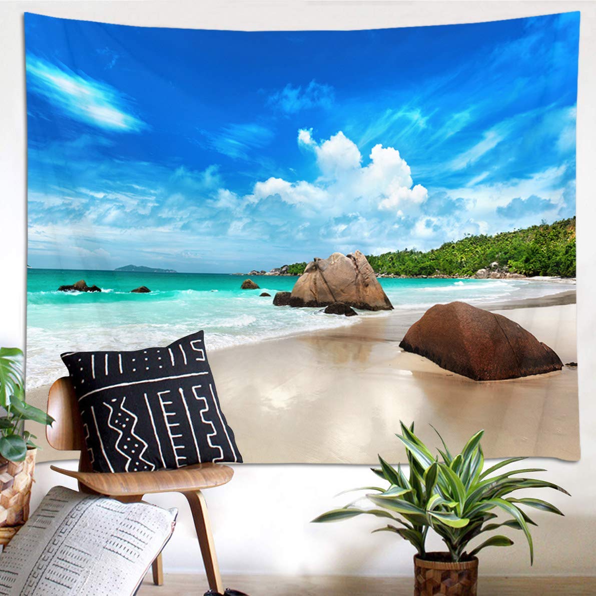 Amazon.co.jp: LB 夏の風景画 タペストリー ビーチと海 青空と白雲