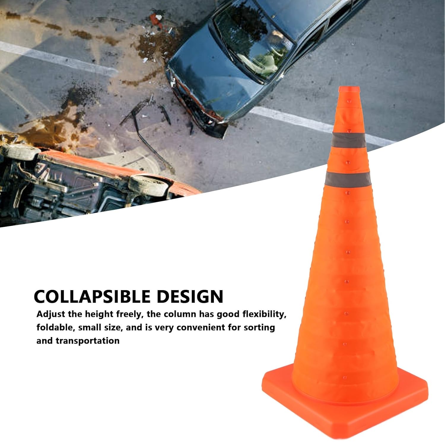 Collapsible Traffic Safety Cone 70x29x29cm Foldable Reflective Safety Road Parking Cone for Emergency Lane Road Construction Site Road Crews Parking Lot