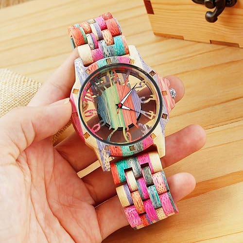 Miniatura 8 de Brown Deep Black Ebony Zebra Reloj de cuarzo de madera para hombre, correa de madera con cierre plegable para hombres