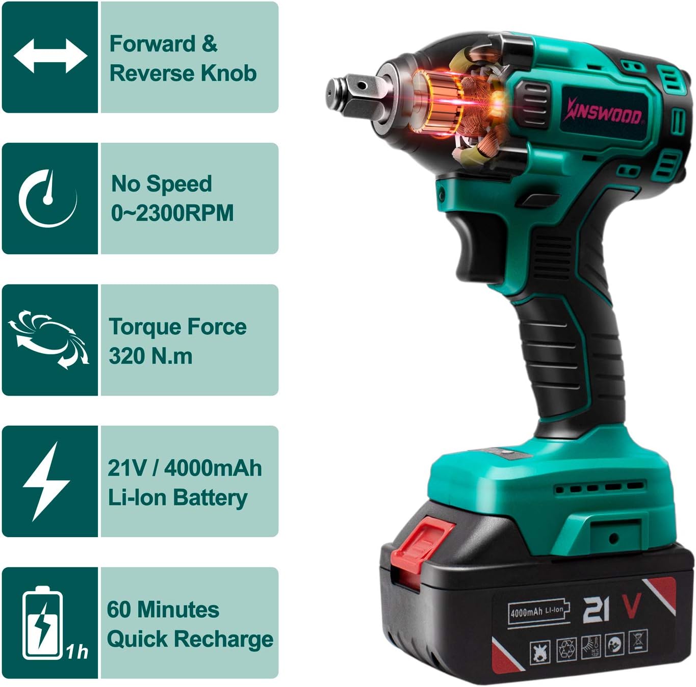 🛒 Crаzу Dеаlѕ KINSWOOD 21V Cordless Impact Wrench 1/2 inch , Powerful Brushless Motor , Max 320 Torque ft-lbs , 3.0A Li-ion Battery, 4Pcs Driver Impact Sockets, Fast Charger