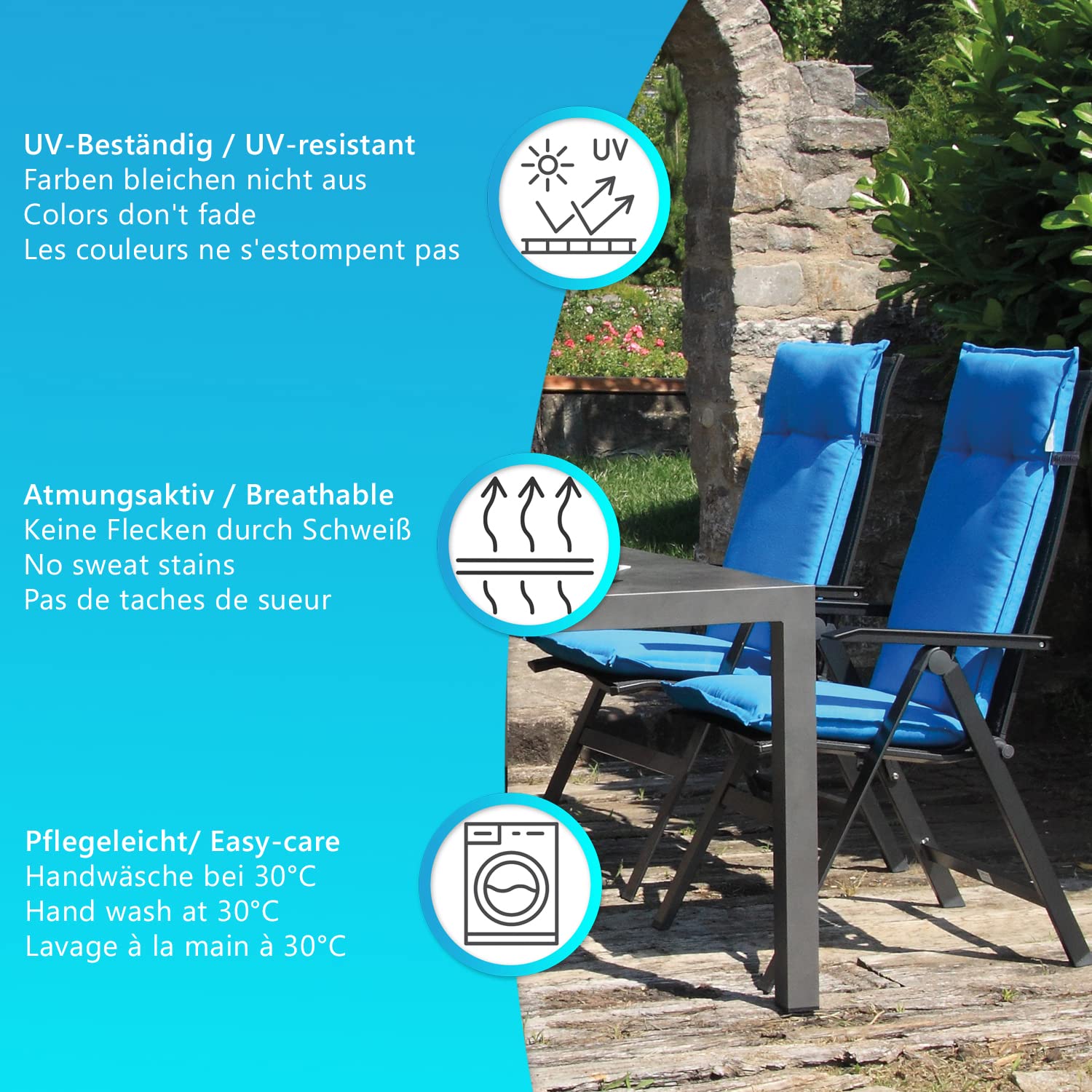 NYVI Hochlehner Auflagen Piemont 4er Set - 118x46x8 cm Kaktuslandschaft - Extra Starker 8cm Sitzpolster - Gartenmöbel Auflagen mit Halteband & Bindebändern