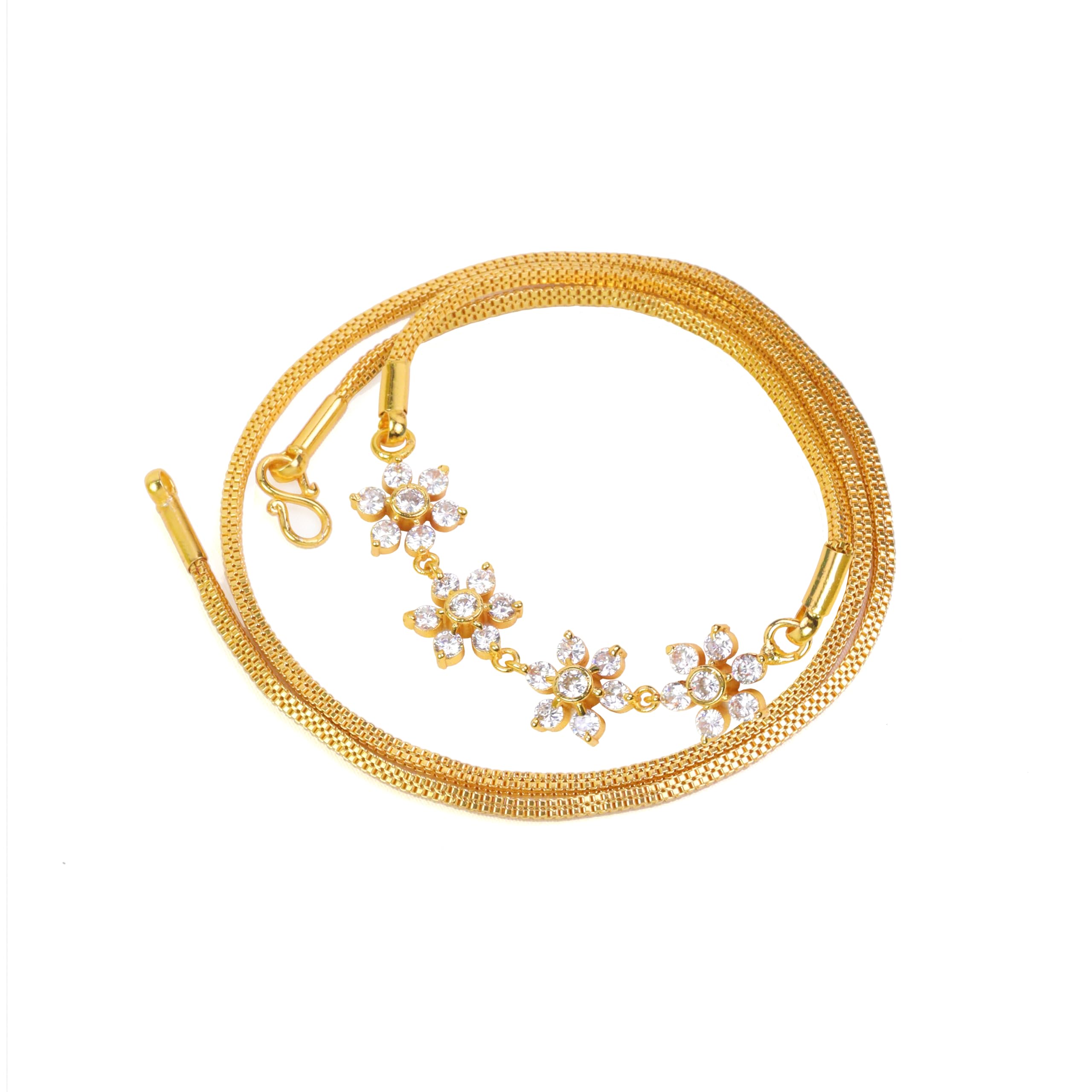 One Gram Micro Gold Plated Traditional Designer American Diamond Stone Mugappu Chain for Women & Girls (MC-1123)-image-31