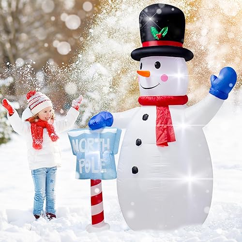 Miniatura 8 de Muñeco de nieve inflable de Navidad de 2.4 m con letrero del Polo Norte, luces LED, decoración gigante de muñecos de nieve blancos de Navidad y