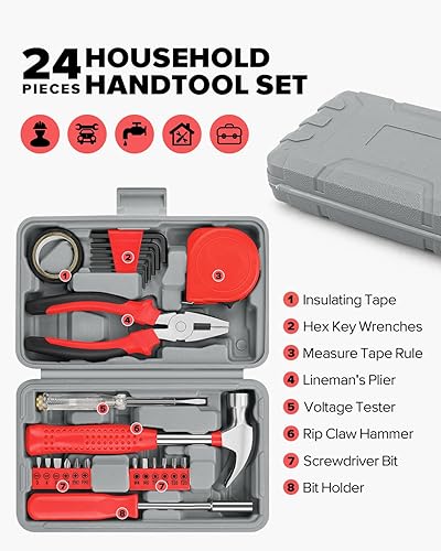Miniatura 4 de 24pcs Home DIY Tool Kit for Household, Office & Garage - General Repair Small Hand Tool Set with Storage Case
