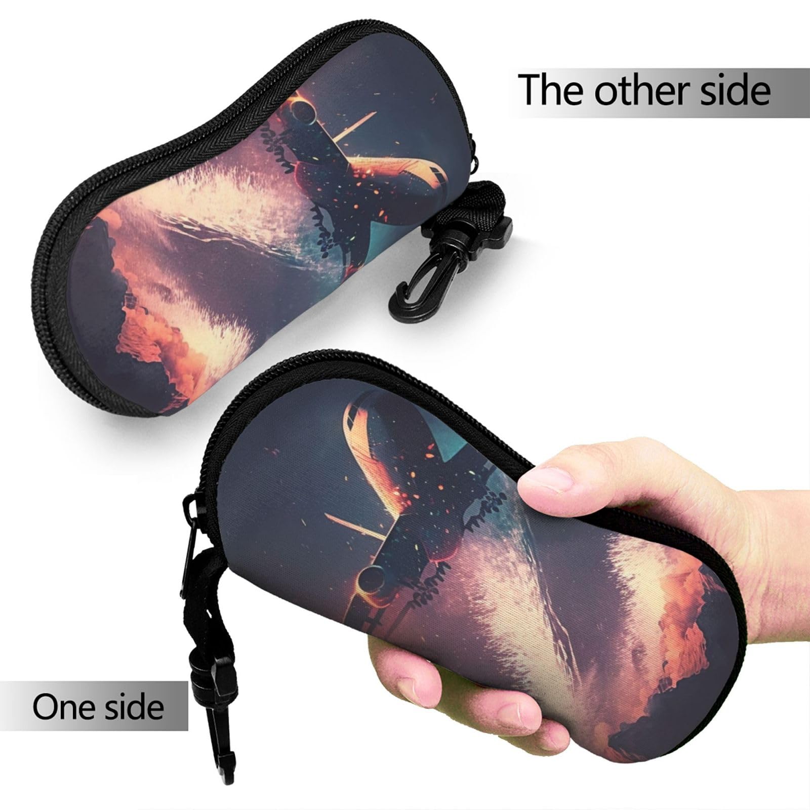 HERRECX airplanes flying Abstract Art Beauty Sunglasses Soft Case for Women Men Glasses Case Zipper Soft Eyeglass Safety Bag With Clip