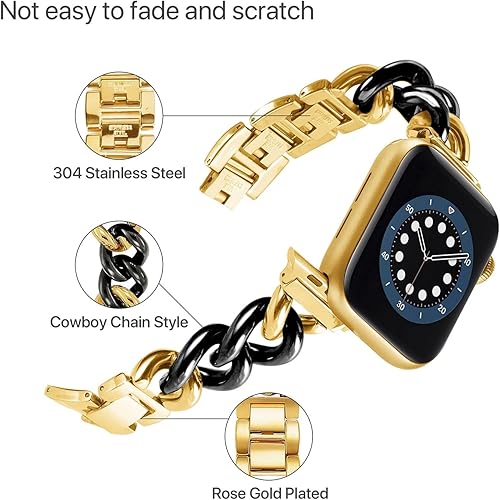 Miniatura 8 de Correa compatible con Apple Watch, cadena vaquera para Apple Watch, correa de metal de acero inoxidable para mujeres y hombres, repuesto para iWatch
