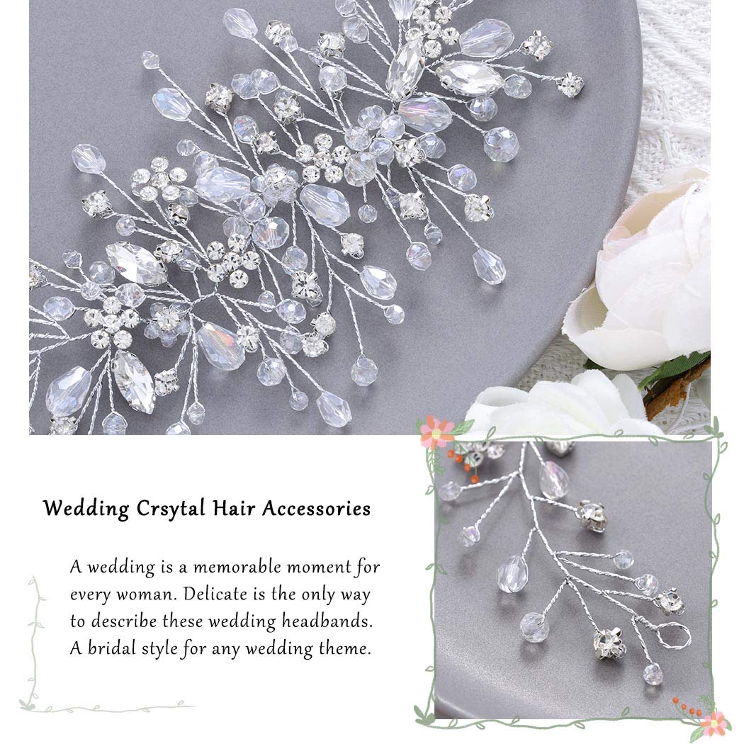 Unicra Cerchietto per capelli da sposa con fiori e perle argentate, con strass, accessorio per capelli per donne e damigelle d'onore