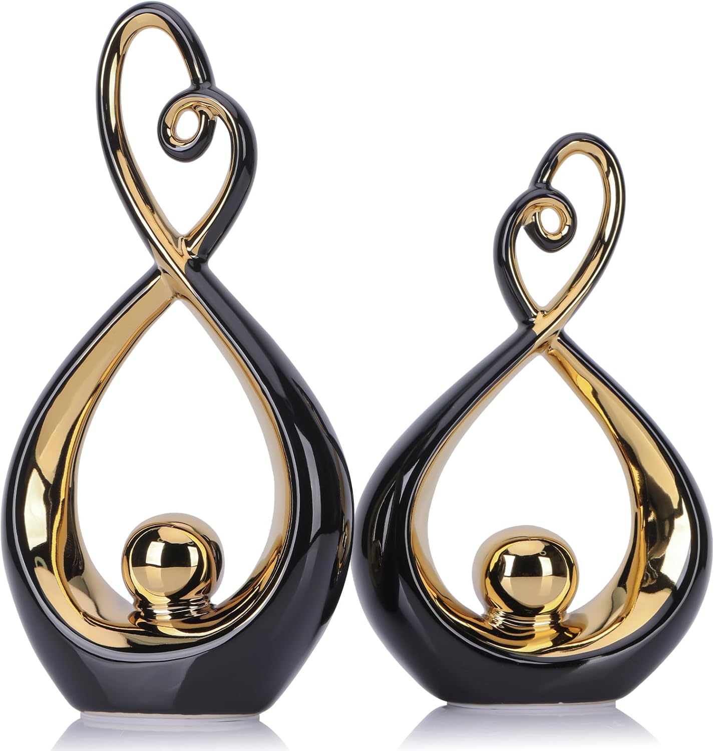 Acento decorativo negro, arte de porcelana de mediados de siglo, decoración moderna en negro y dorado y centros de mesa negros para mesas, escultura