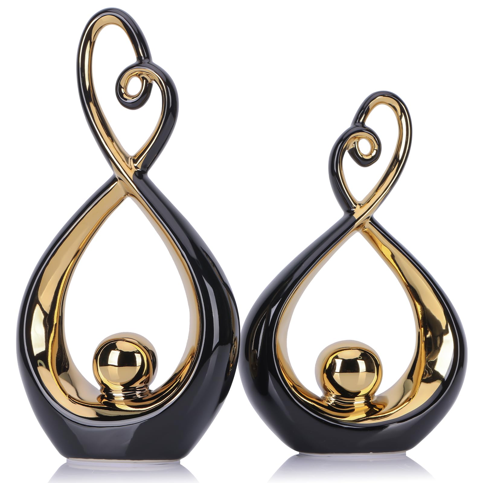 Black Decor Accent, Porcelain Art Mid Century Modern Black and Gold Decorations & Black Centerpieces for Tables, Abstract Ceramic Statue Sculpture - For Coffee Table Bookshelf Tv Stand Centerpieces