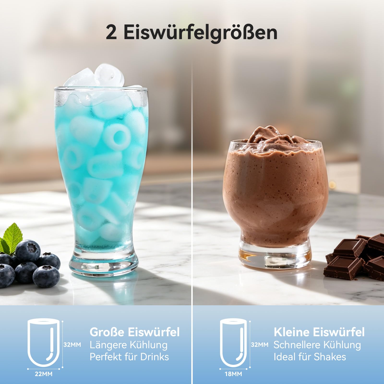 GEVI Klein Eiswürfelmaschine Crushed Ice - Eiswürfelmaschine Mini Selbstreinigend, 9 Eiswürfel in 6 Minuten, 12 kg/24H, Verdampfer Aus Essbarem Edelstahl SUS304 für Hausbar/Camping/Catering/Büro