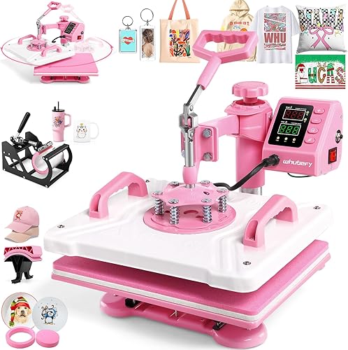 Whubefy Prensa térmica de 12 x 15 pulgadas, 5 en 1, combinada con prensa para tazas, máquina digital de prensa de camisas oscilante de 360,