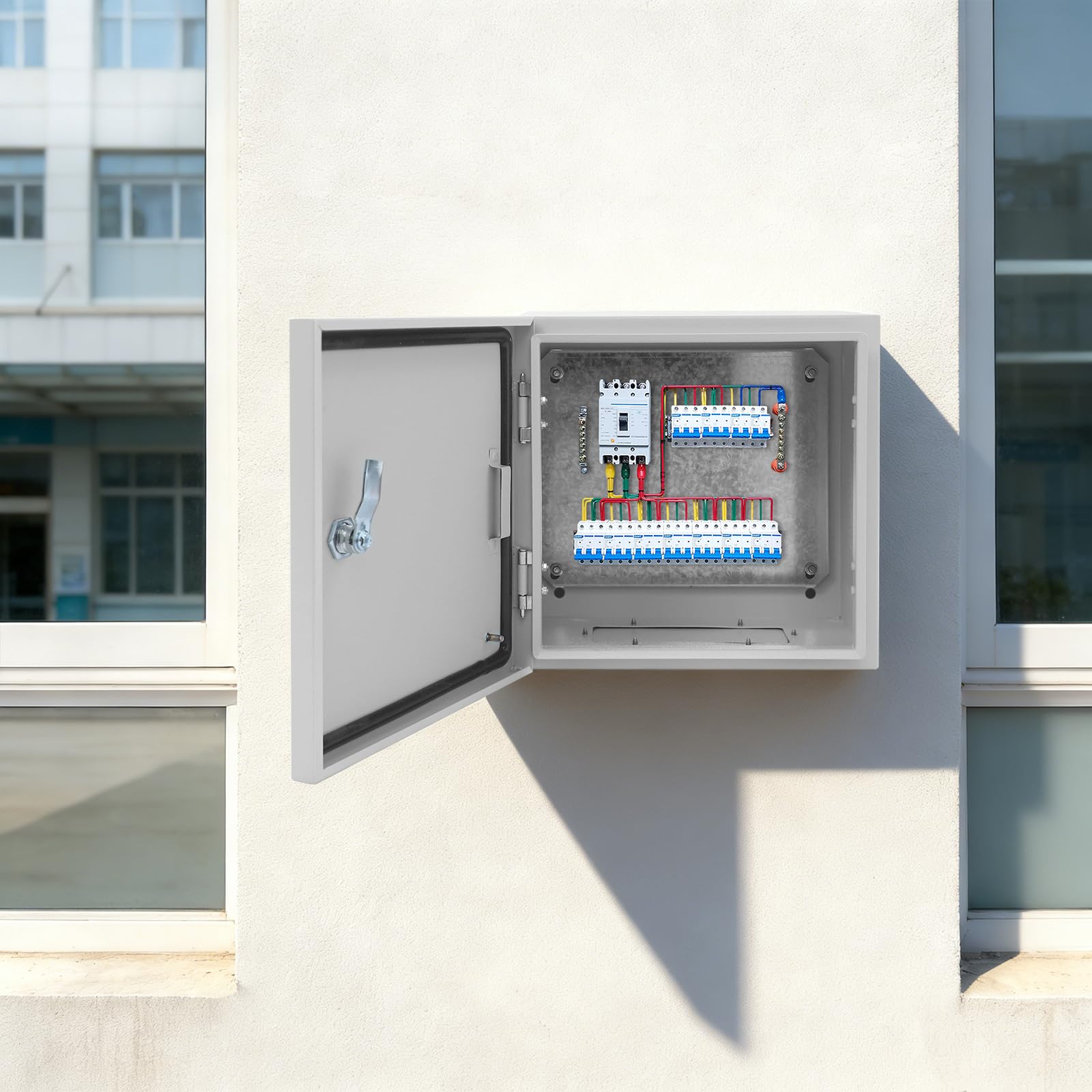 Scatola di distribuzione IP65, 30 x 30 x 20 cm, per esterni, scatola elettrica in lamiera d'acciaio, montaggio a parete, protezione IP65 IK08, con piastra di montaggio per garage, giardino, industria