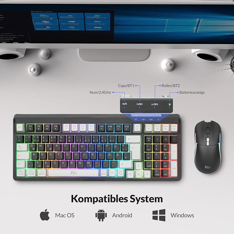 Rii Wireless Gaming Billentyűzet és Egér Szett, Bluetooth 2.4GHz, LED Háttérvilágítás