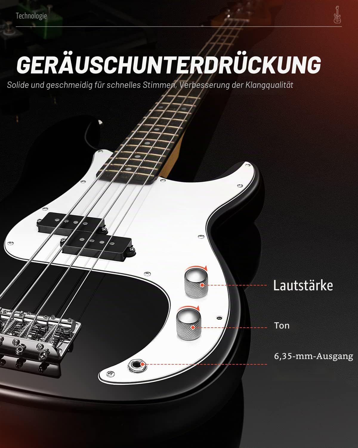 Donner E Bass Gitarre Anfänger Set, 4 Saiten P-Stil Bass Gitarren in voller Größe Elektrobass mit Gitarrentasche, Gitarrengurt und Gitarrenkabel (Schwarz)