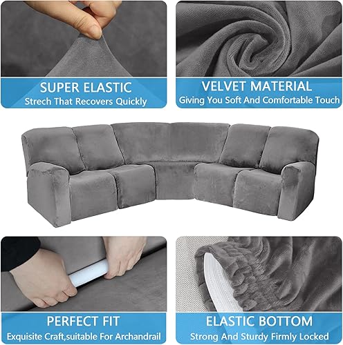 Vista 109 de LiveGo Funda para sofá esquinero, protector de terciopelo elástico para sillón reclinable, funda de sofá para sillón reclinable, juego de sala