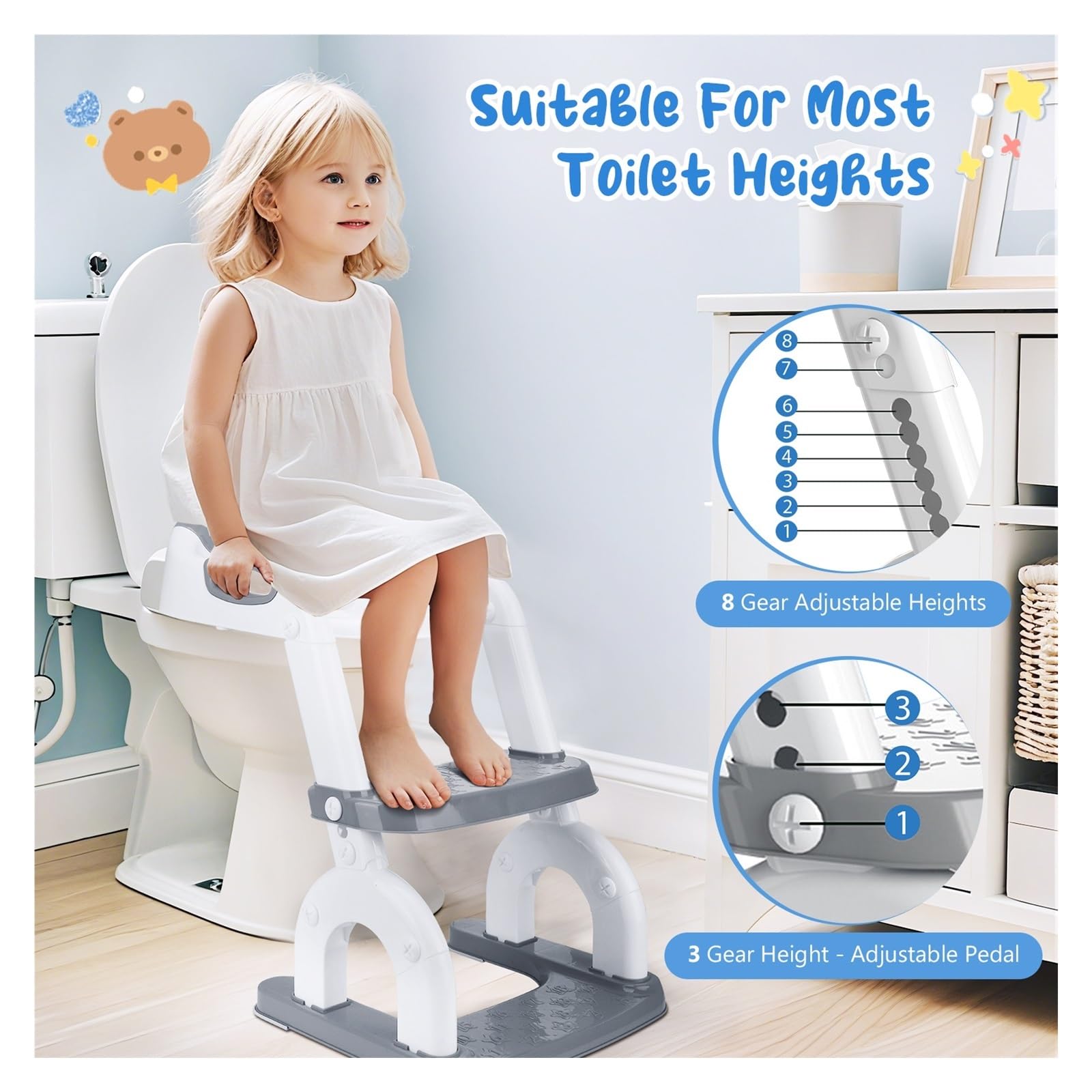 Kinder-Toilettensitz Mit Treppe, Verbesserter Toilettenaufsatz For Kinder, For Jungen Und Mädchen, Höhenverstellbar, Sicherer Toilettensitz Robust Und Bequem