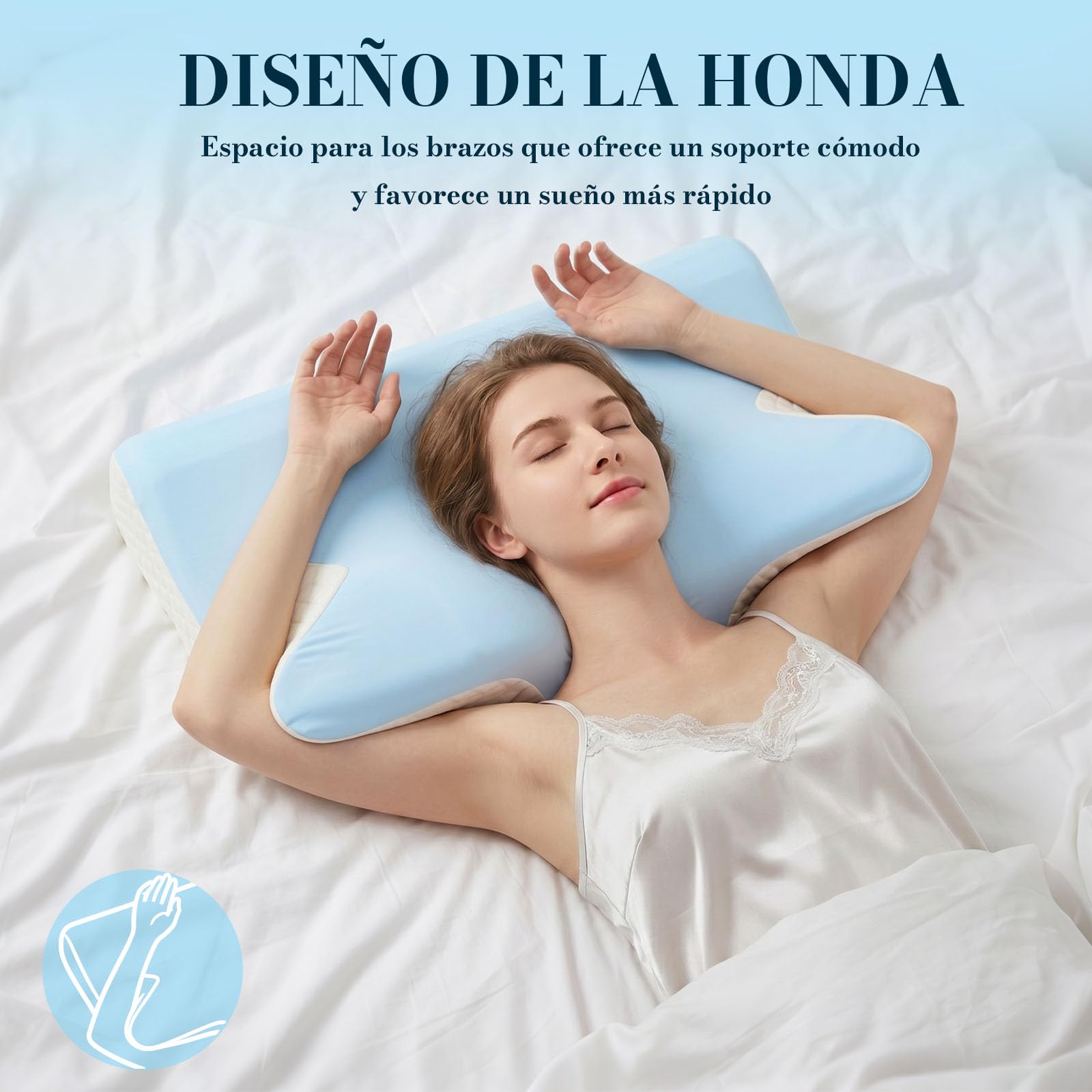 Almohada cervical ergonómica, espuma viscoelástica, color azul claro