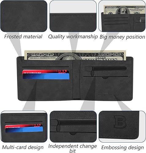 Vista 3 de Cartera delgada para hombre, de piel sintética, con 8 ranuras, billetera plegable para tarjetas de crédito con bolsillo para monedas con cremallera
