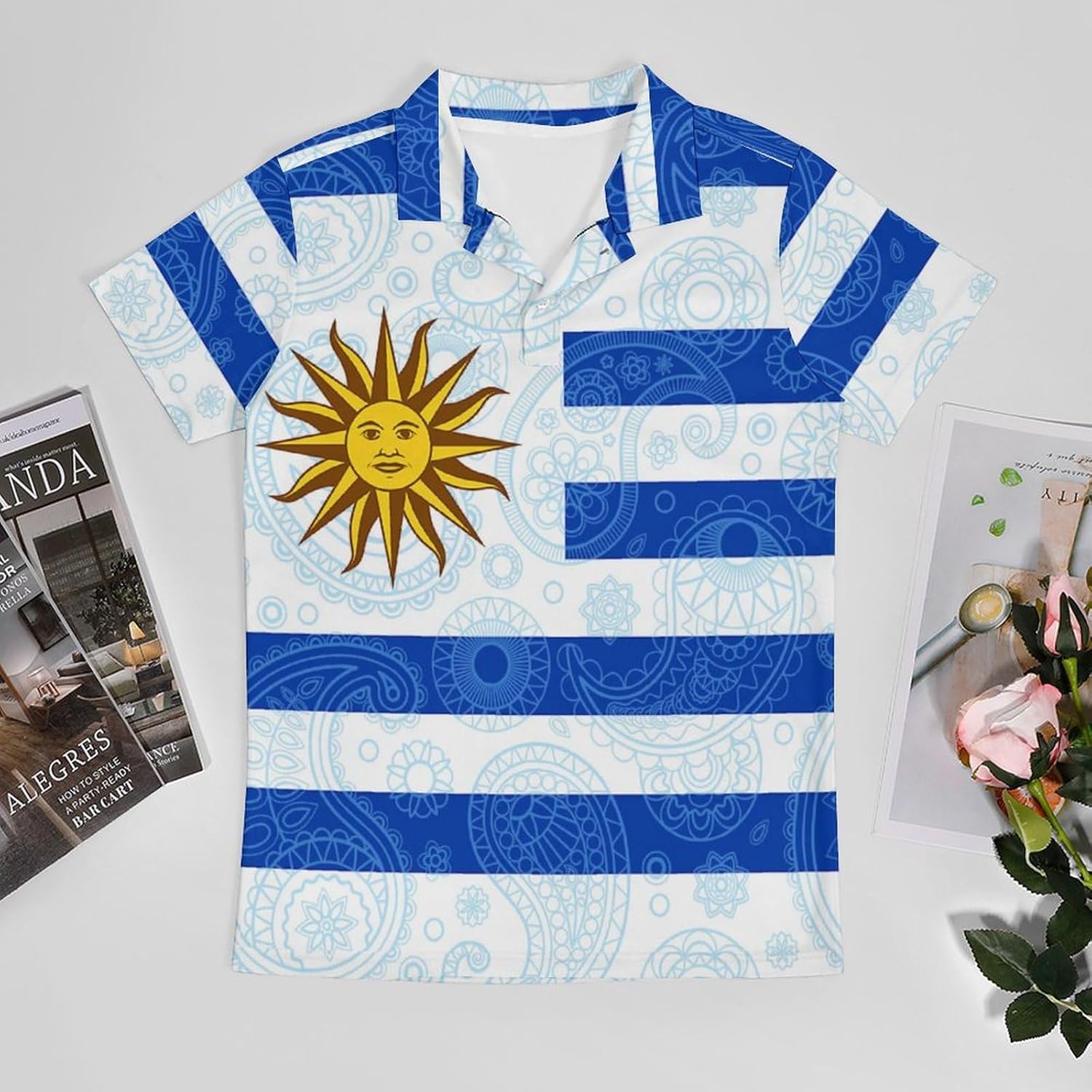 Uruguay Flag Paisley Pattern Novelty Men's Short Sleeve Shirt Golf Tennis Shirts Work T-Shirt Sport Tee