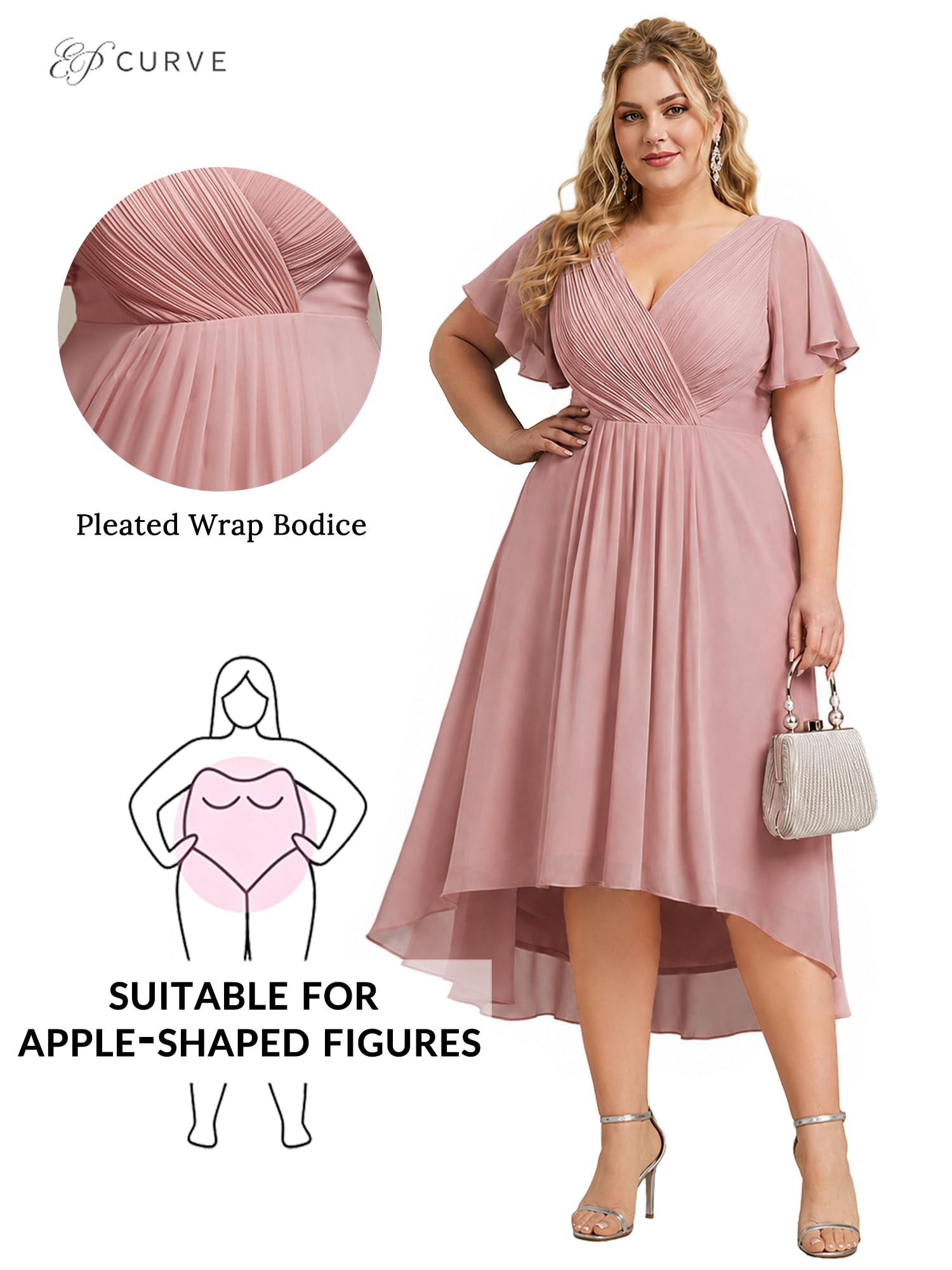 Ever-Pretty Plus Abiti da sposa da cocktail da donna High Low Plus Size